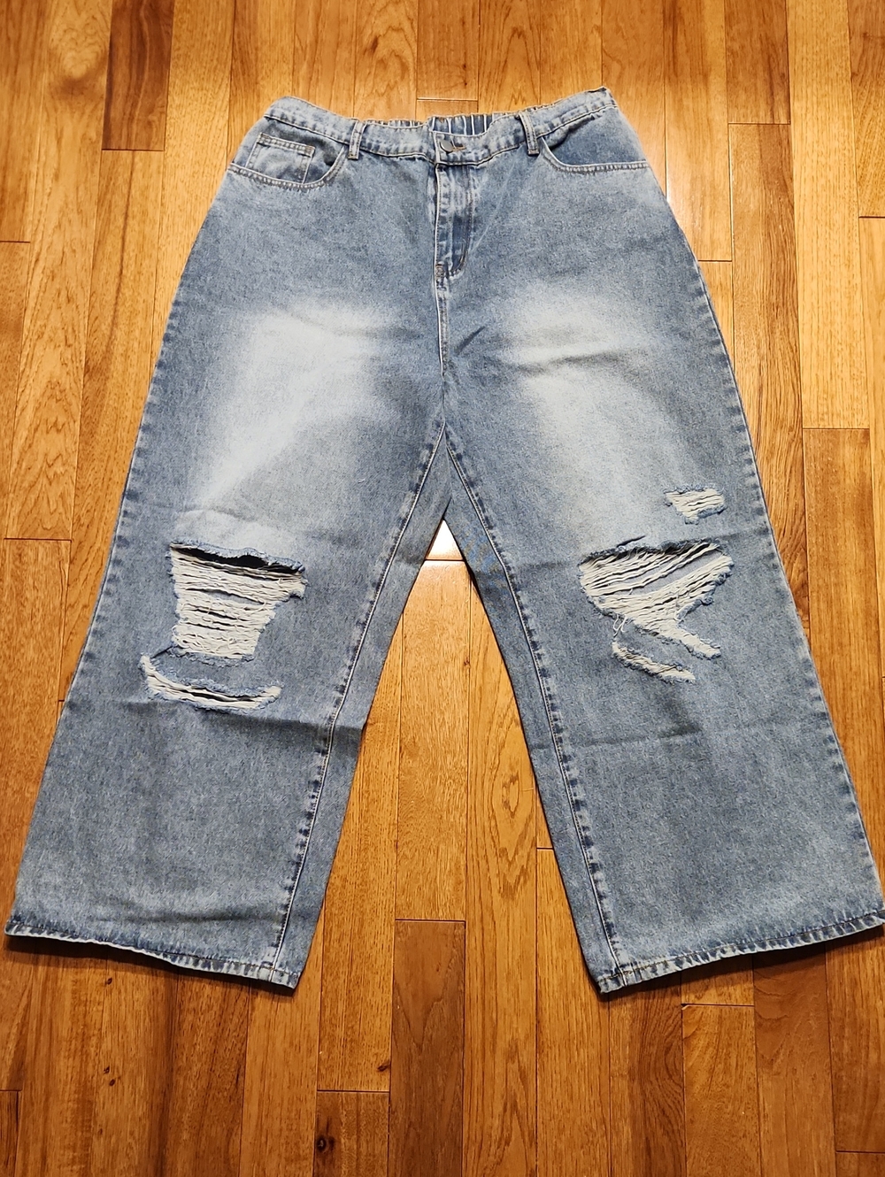 Plus Size 2x Light Blue Distressed Wide-Leg Jeans
